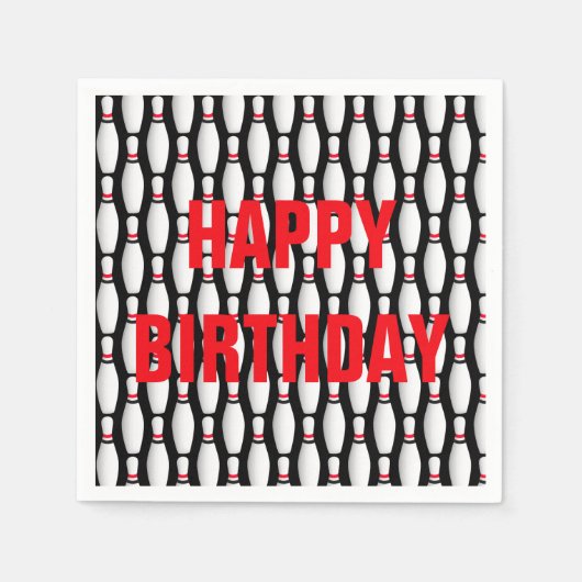 誕生日ボーリングピン黒 スタンダードカクテルナプキン (正面)