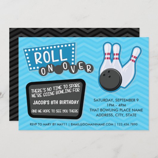 誕生日ボーリング転がパーティーオン招待状 招待状 (正面/裏面)
