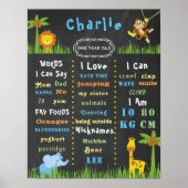 誕生日ポスターベビージャングルテーマワンパーティー標識 ポスター (正面)