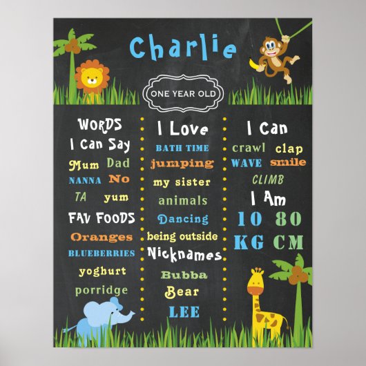 誕生日ポスターベビージャングルテーマワンパーティー標識 ポスター (正面)