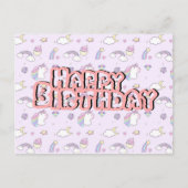誕生日ポストカード かわいいユニコーン ピンク ポストカード (正面)
