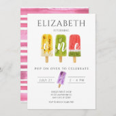 誕生日ポップシクルアイスクリームバースデーパーティー 招待状 (正面/裏面)