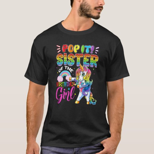 誕生日ポップ・アートのガールの妹Fidget Unicorn Tシャツ (正面)