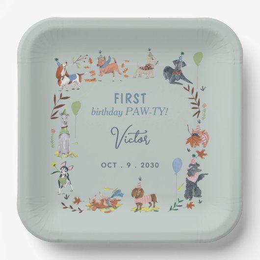 誕生日ポーティかわいい子犬の紙プレート ペーパープレート (正面)