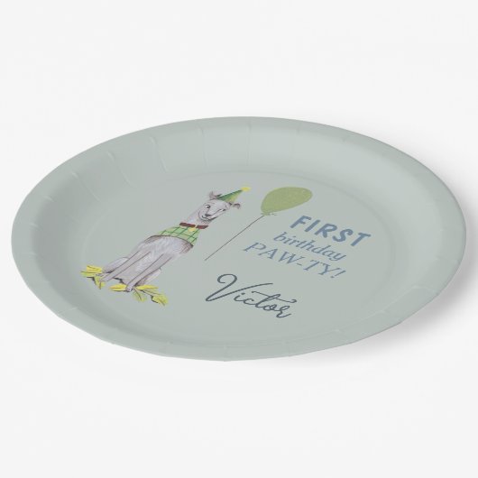 誕生日ポーティかわいい子犬 ペーパープレート (アングル)