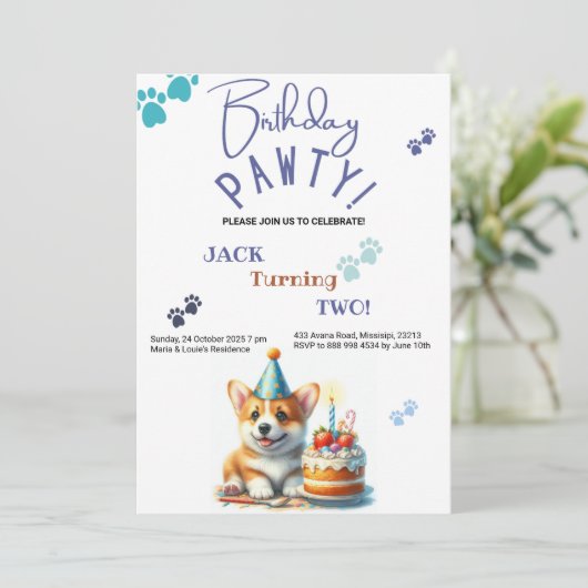 誕生日ポーティウェルシュコーギードッグカスタマイズ誕生日 招待状 (スタンド正面)