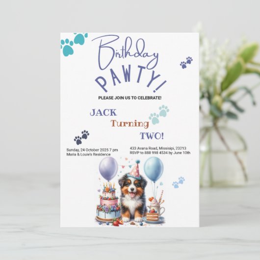 誕生日ポーティオーストラリアシェパードドッグ誕生日 招待状 (スタンド正面)