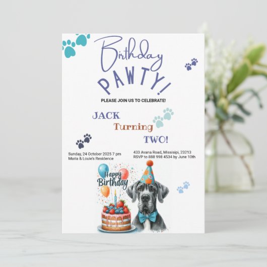 誕生日ポーティグレートダネドッグ誕生日 招待状 (スタンド正面)