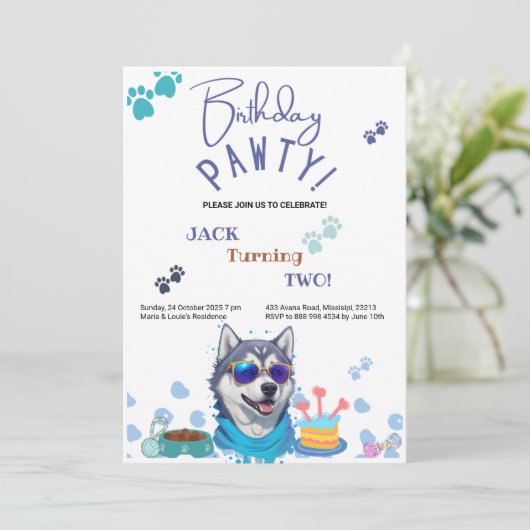 誕生日ポーティシベリアハスキードッグ誕生日 招待状 (スタンド正面)