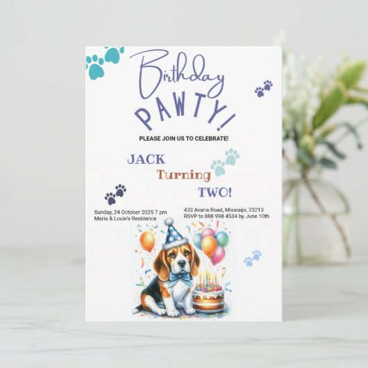 誕生日ポーティビーグルドッグパーソナライズされた誕生日 招待状 (スタンド正面)
