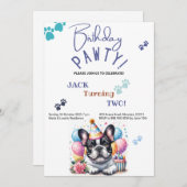 誕生日ポーティフランスのブルドッグ誕生日 招待状 (正面/裏面)