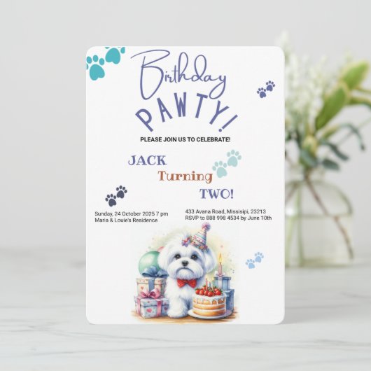 誕生日ポーティマルチーズドッグパーソナライズされた誕生日 招待状 (スタンド正面)