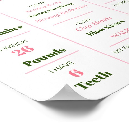 誕生日マイルストーンの最初のフローラピかわいらしンク ポスター (角)