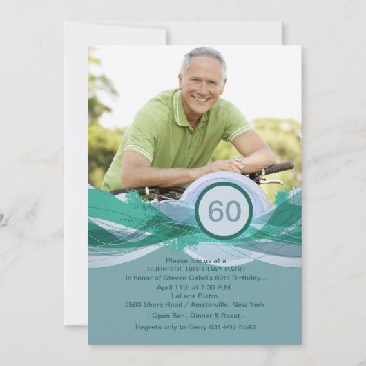 誕生日マイルストーンブルーフォト招待状 招待状 (正面)