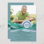 誕生日マイルストーンブルーフォト招待状 招待状 (正面/裏面)