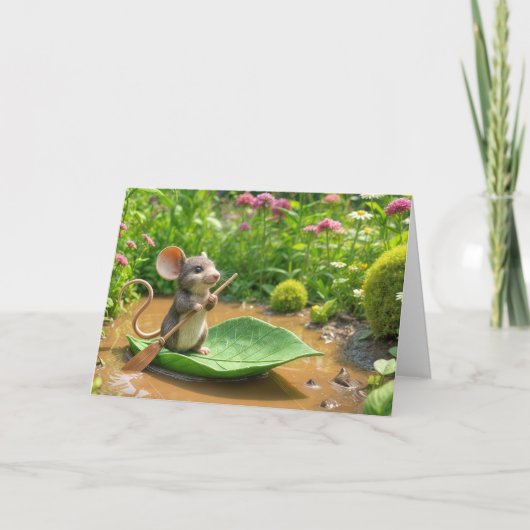 誕生日マウスでグリーンリーフボートを漕ぐ カード (正面)