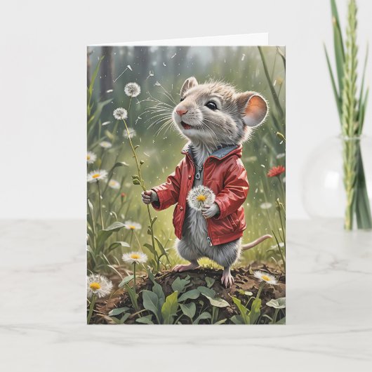 誕生日マウスとタンポポ カード (正面)