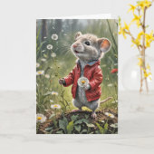 誕生日マウスとタンポポ カード (黄色い花)