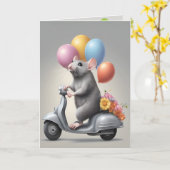 誕生日マウスのスクーター カード (黄色い花)