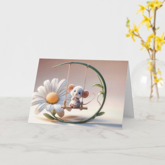誕生日マウスのデイジースイング カード (黄色い花)