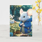 誕生日マウス花付き カード (黄色い花)