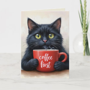 誕生日マグカップ付きコーヒーキャット カード
