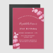 誕生日マゼンタホワイトユーカリ高級 マグネット招待状 (正面/裏面)