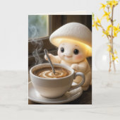 誕生日マッシュルームマンチキンとコーヒー カード (黄色い花)