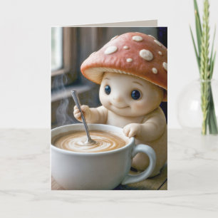 誕生日マッシュルームマンチキン攪拌朝コーヒー カード