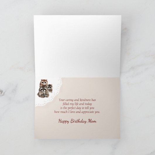 誕生日ママかわいいラクーンファミリー動物 カード (内部)