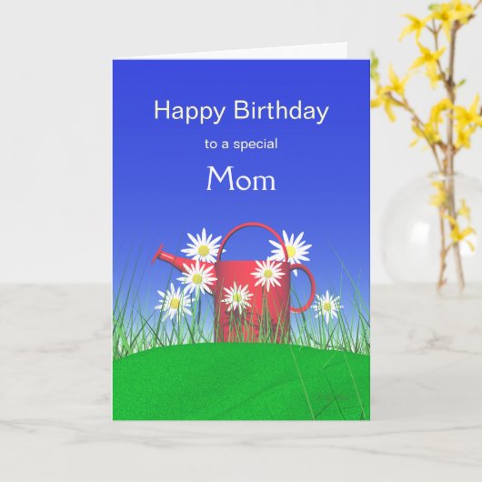 誕生日ママデイジーと散水缶 カード (黄色い花)