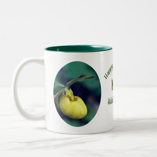 誕生日ママレディースリッパパーソナライズされた花 ツートーンマグカップ (左)
