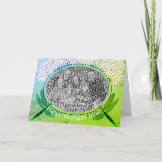 誕生日マムドラゴンフライパーソナライズされたフォトカード カード (正面)