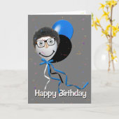 誕生日マンオンパーティーバルーン カード (黄色い花)