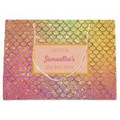 誕生日マーメイドはかりで測ピンパープルグリッター ラージペーパーバッグ (正面)