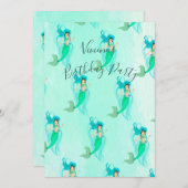 誕生日マーメイドパターングリーンマーメイドテールガーリー 招待状 (正面/裏面)