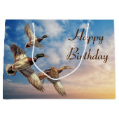 誕生日マ飛んでいるラードダックスサンライズスカイ ラージペーパーバッグ (正面)