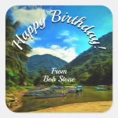 誕生日ミスマローヤリバー魚釣りボート0344 スクエアシール (正面)