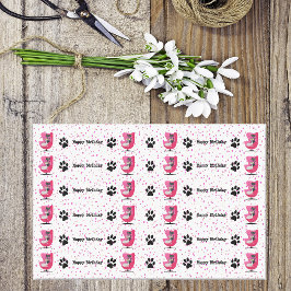 誕生日ミッドセンチュリーキャッツピンクチェアポープリント 薄葉紙