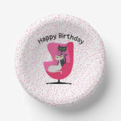 誕生日ミッドセンチュリースタイルキャッツピンクチェアドット ペーパーボウル (正面)