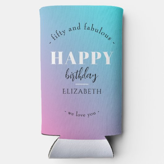 誕生日ミニマルデザインのパステルカラー スリム缶クーラー (裏面)