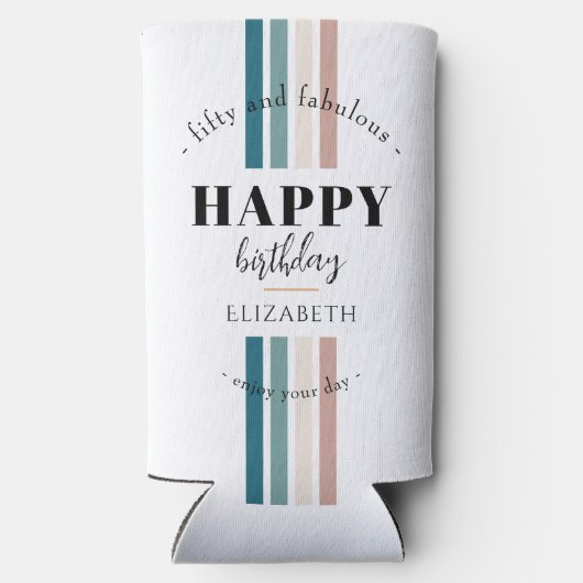 誕生日ミニマルデザインのパステルカラー スリム缶クーラー (裏面)