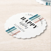 誕生日ミニマルデザインのパステルカラー ペーパーコースター (アングル)