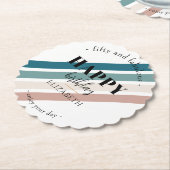 誕生日ミニマルデザインのパステルカラー ペーパーコースター (アングル)