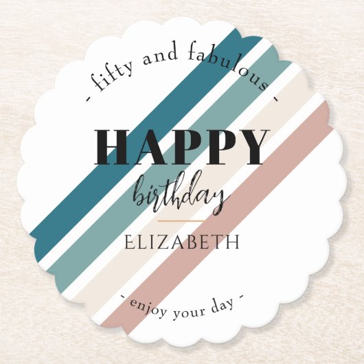 誕生日ミニマルデザインのパステルカラー ペーパーコースター (正面)