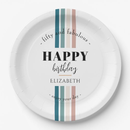 誕生日ミニマルデザインのパステルカラー ペーパープレート (正面)