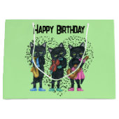 誕生日ミュージカルブラックキャッツ楽器ハートグリーン ラージペーパーバッグ (正面)