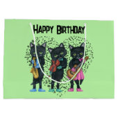 誕生日ミュージカルブラックキャッツ楽器ハートグリーン ラージペーパーバッグ (裏面)