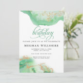 誕生日メイエメラルドグリーンウォーターカラーゲード 招待状 (スタンド正面)