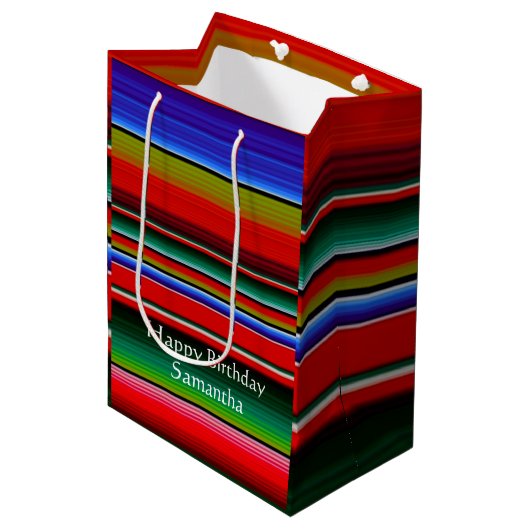 誕生日メキシコのセラピ毛布カラフルストライプ ミディアムペーパーバッグ (正面アングル)
